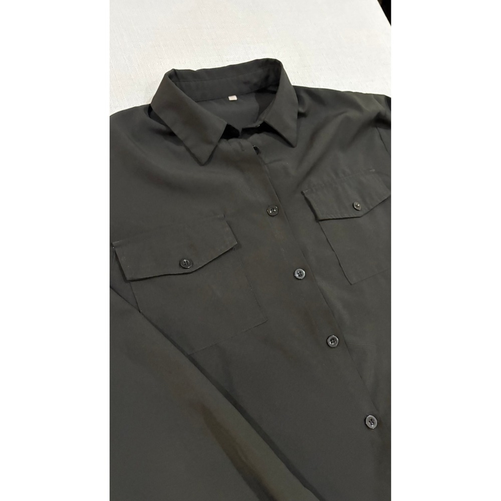 Unbranded Button Down Shirt Women XL Black Good Utility High-Low Hem Long Sleeve